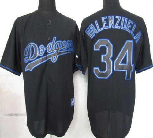 Dodgers #34 Fernando Valenzuela Black Fashion Stitched MLB Jersey - Click Image to Close